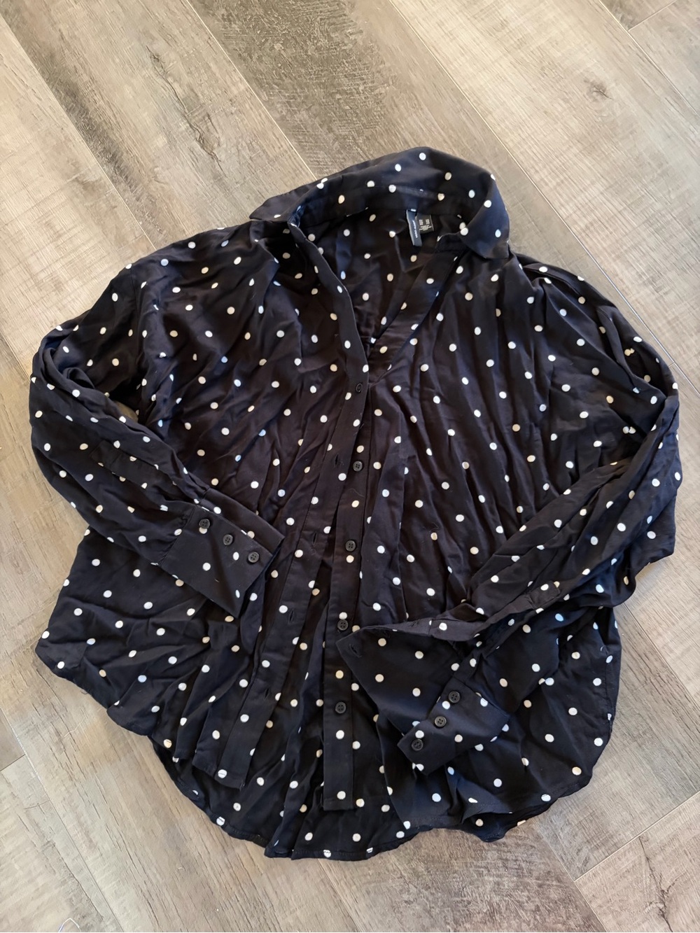 Vero Moda Black Button-Down Shirt with White Polka Dots